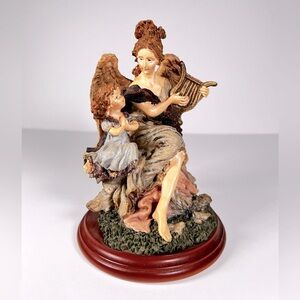 Angel with Child Figurine Playing Harp Collectible